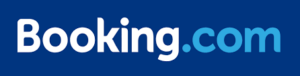 Logo of our partner booking.com in white and light blue
